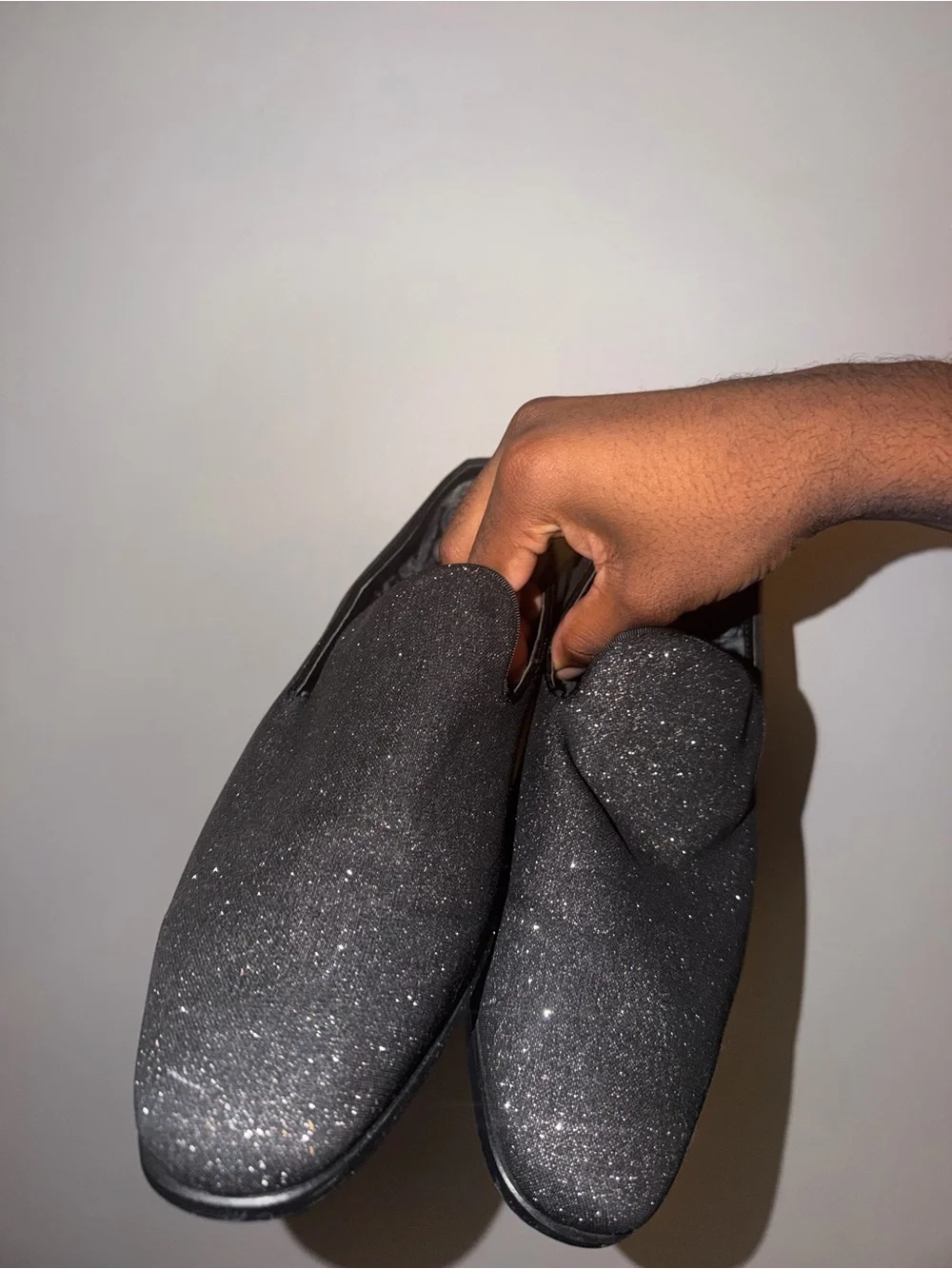Men's Black Glitter Slip-On Loafers